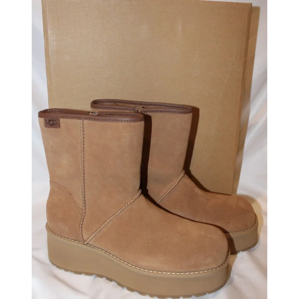 UGG CITYFUNC‎ MID CHESTNUT LEATHER WATERPROOF ZIP WOMEN'S BOOTS SIZE NIB